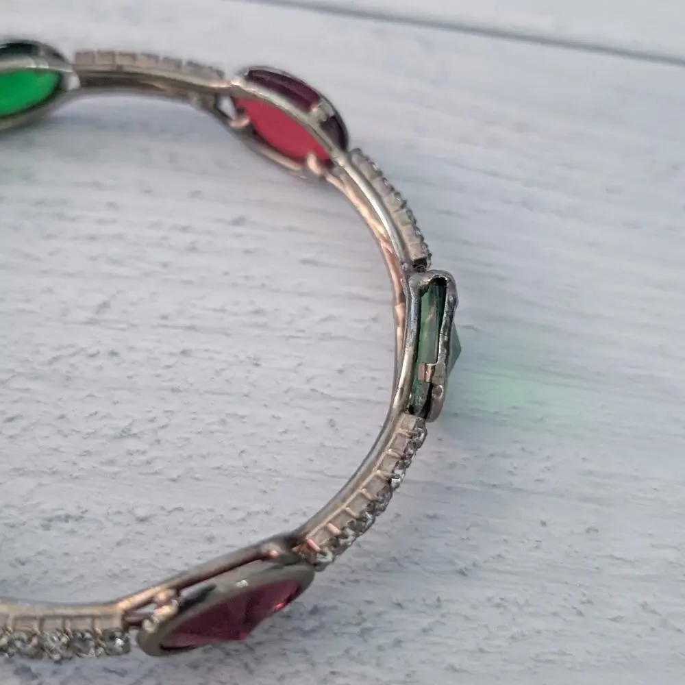 Vintage Bangle Bracelet - Red, Green, Clear - Just Over 6.75" - Picture 8 of 8